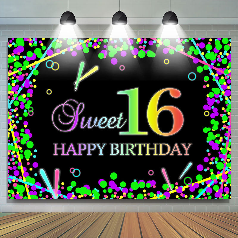 Lofaris Black Color Sweet 16 Happy Birthday Backdrop For Party