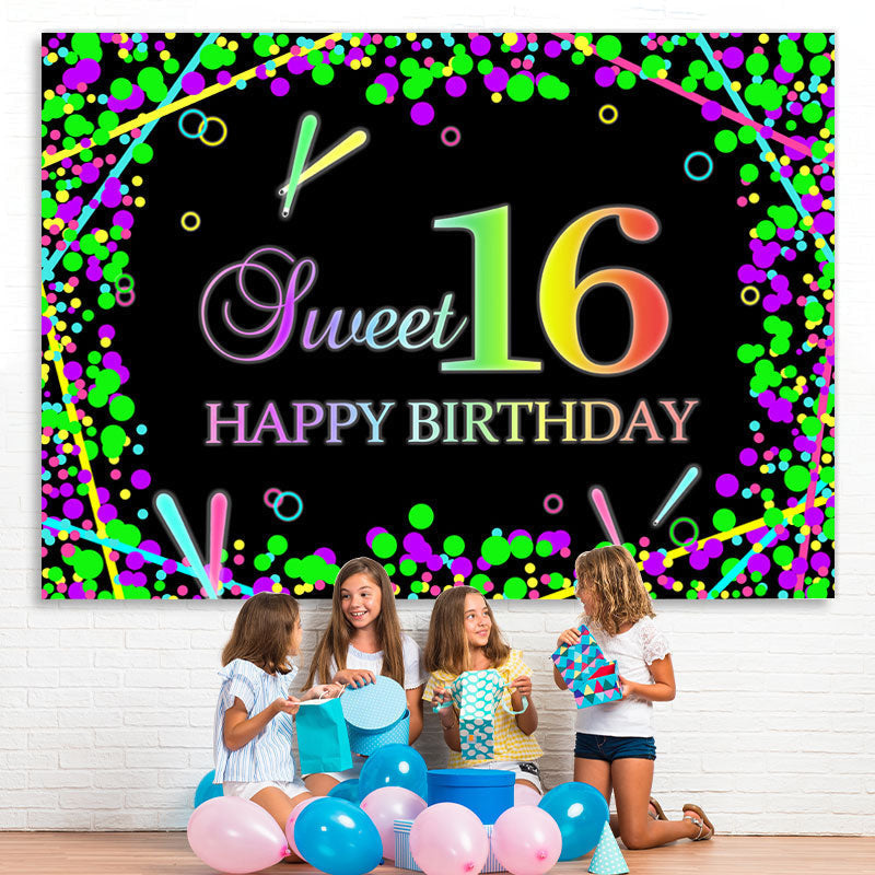 Lofaris Black Color Sweet 16 Happy Birthday Backdrop For Party