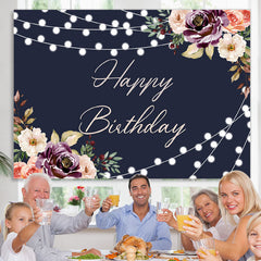 Lofaris Black Floral And Glitter Lights Happy Birthday Backdrop