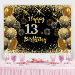 Lofaris Black Gold Balloon Glitter Happy 13Th Birthday Backdrop