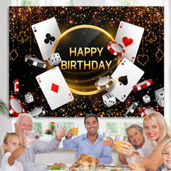 Lofaris Black Gold Bokeh Glitter Poker Card Birthday Backdrop