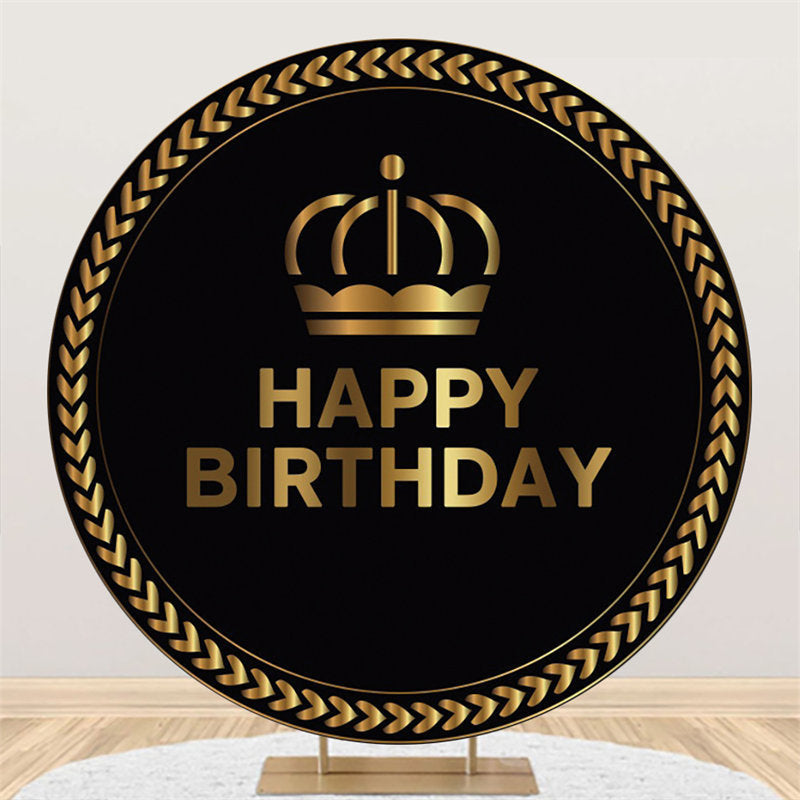 Lofaris Black Gold Crown Circle Happy Birthday Backdrop For Party