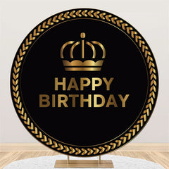 Lofaris Black Gold Crown Circle Happy Birthday Backdrop For Party