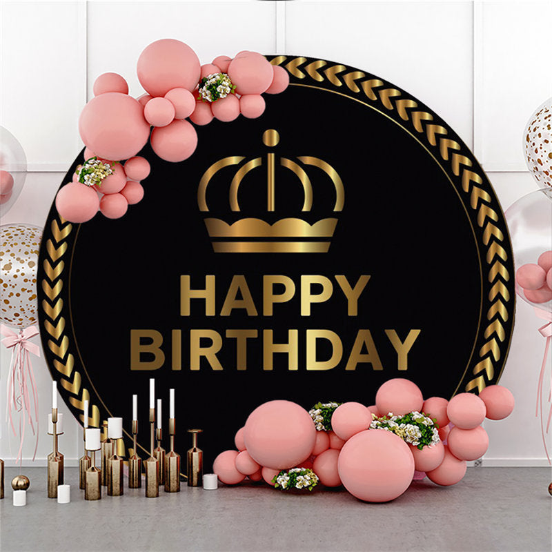 Lofaris Black Gold Crown Circle Happy Birthday Backdrop For Party