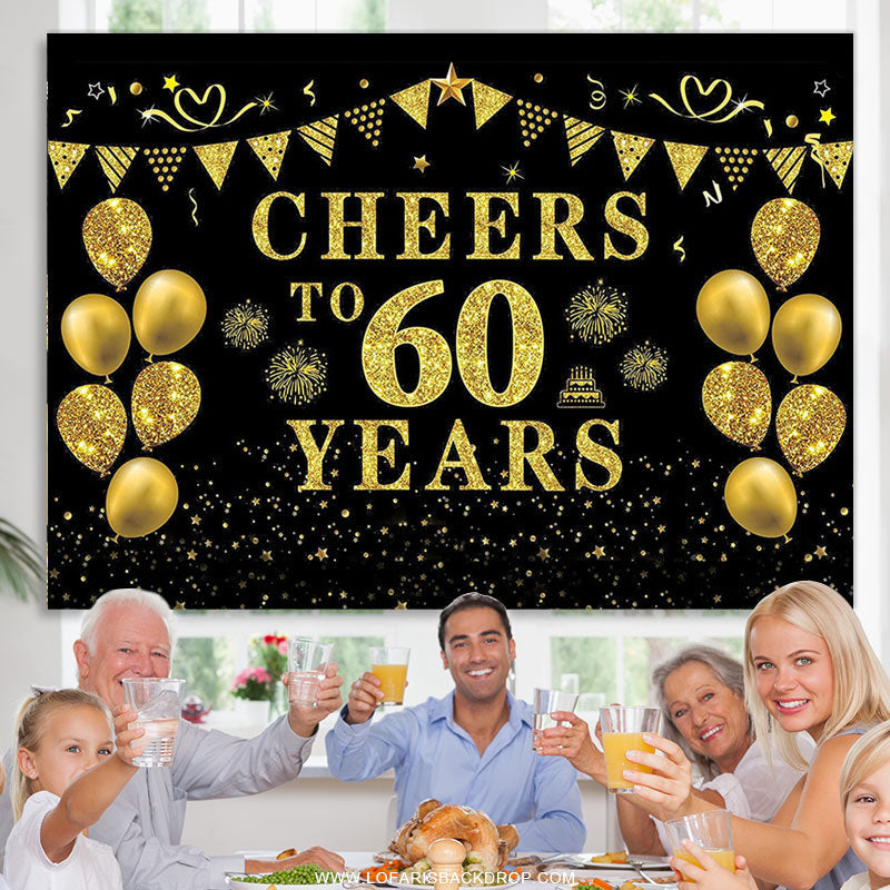 Lofaris Black Gold Glitter Balloon 60th Birthday Backdrop