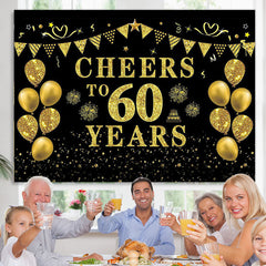 Lofaris Black Gold Glitter Balloon 60th Birthday Backdrop