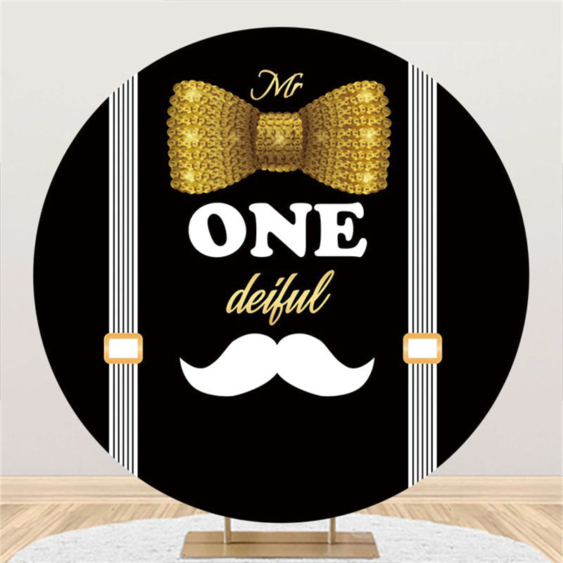Lofaris Black Gold Mr Onderful Beard Circle Birthday Backdrop