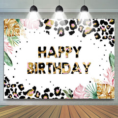 Lofaris Black Gold Pattern And Leaves Happy Birthday Backdrop