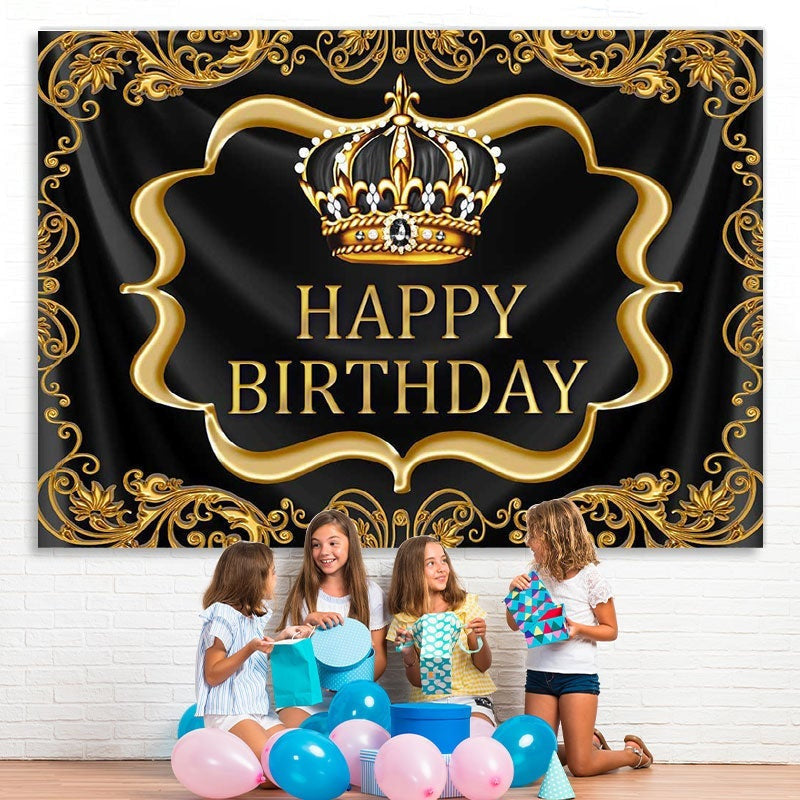 Lofaris Black gold royal crown birthday photo booth backdrop