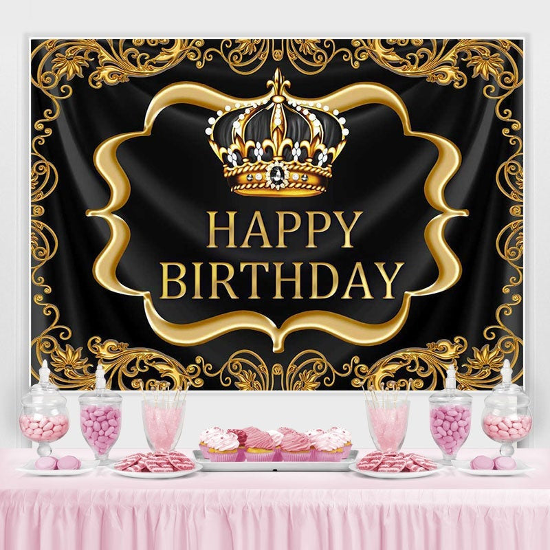Lofaris Black gold royal crown birthday photo booth backdrop