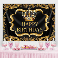 Lofaris Black gold royal crown birthday photo booth backdrop