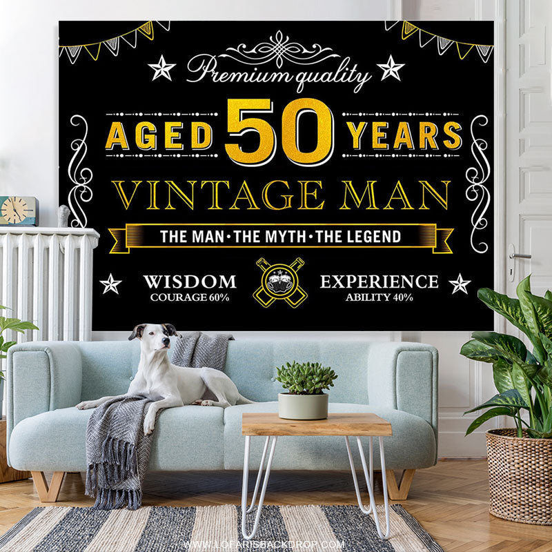 Lofaris Black Gold Vintage 50th Birthday Backdrop For Men