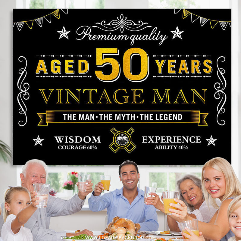 Lofaris Black Gold Vintage 50th Birthday Backdrop For Men