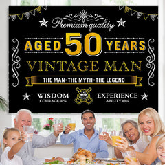 Lofaris Black Gold Vintage 50th Birthday Backdrop For Men