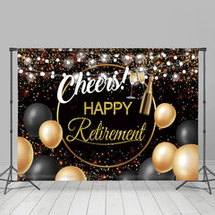 Lofaris Black Golden Balloon Cheers Happy Retirement Backdrop