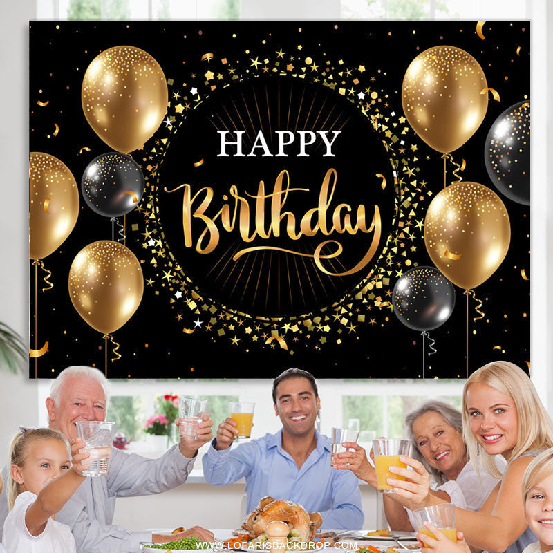 Lofaris Black Golden Balloon Star Circle Birthday Backdrop