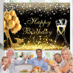Lofaris Black Golden Balloons Bokeh Happy Birthday Backdrop