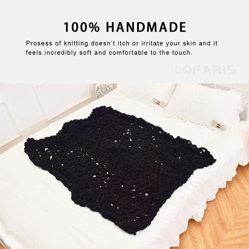Lofaris Black Handmade Queen Size Warm Soft Chunky Knit Blanket