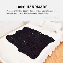 Lofaris Black Handmade Queen Size Warm Soft Chunky Knit Blanket
