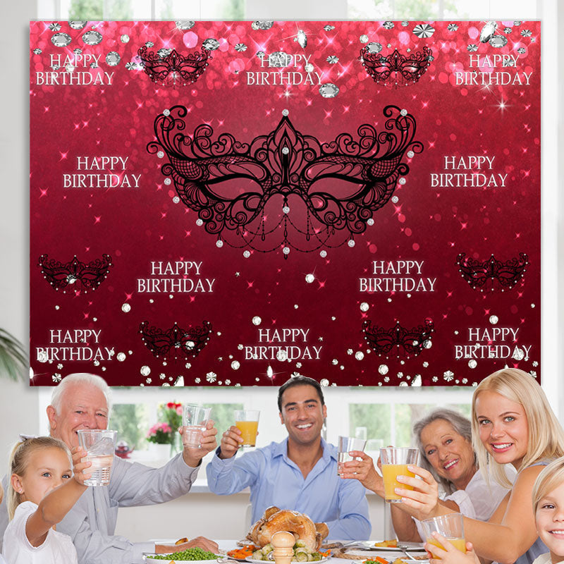 Lofaris Black Mask Red Diamonds Bokeh Girls Birthday Backdrop