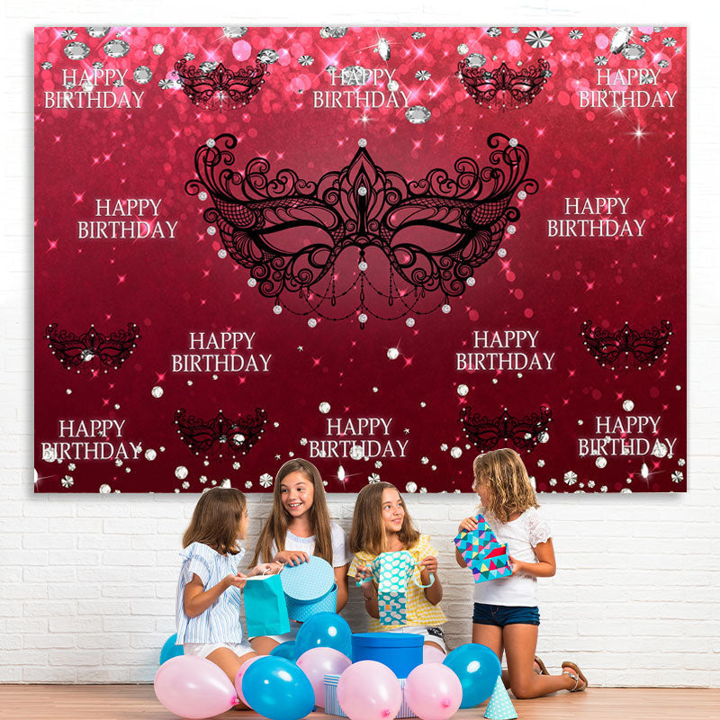 Lofaris Black Mask Red Diamonds Bokeh Girls Birthday Backdrop