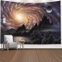 Lofaris Black Mountain Lake Abstract Landscape Wall Tapestry