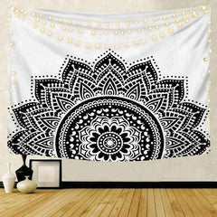 Lofaris Black Psychedelic Lotus Bohemian Mandala Wall Tapestry