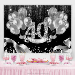 Lofaris Black Silver Balloons Happy 40Th Birthday Backdrop