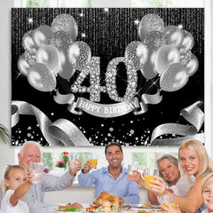 Lofaris Black Silver Balloons Happy 40Th Birthday Backdrop