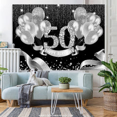 Lofaris Black Silver Balloons Happy 50Th Birthday Backdrop