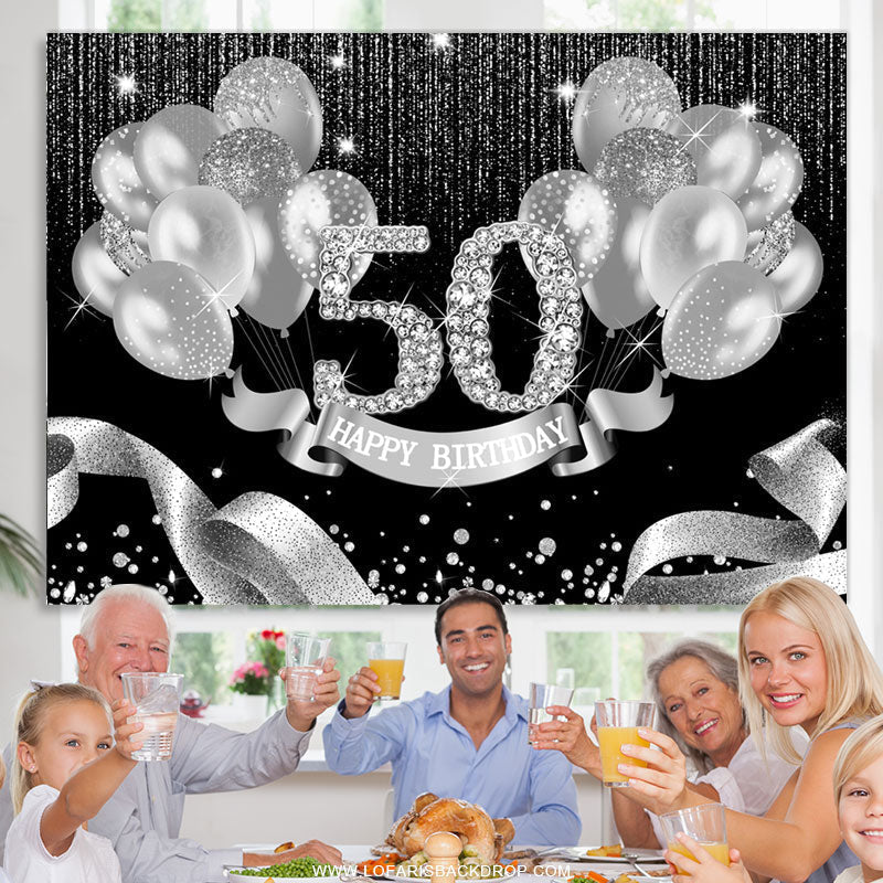Lofaris Black Silver Balloons Happy 50Th Birthday Backdrop