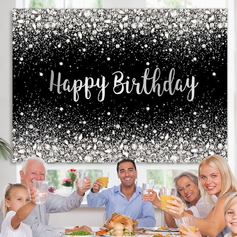 Lofaris Black Silver Bokeh Diamond Glitter Birthday Backdrop