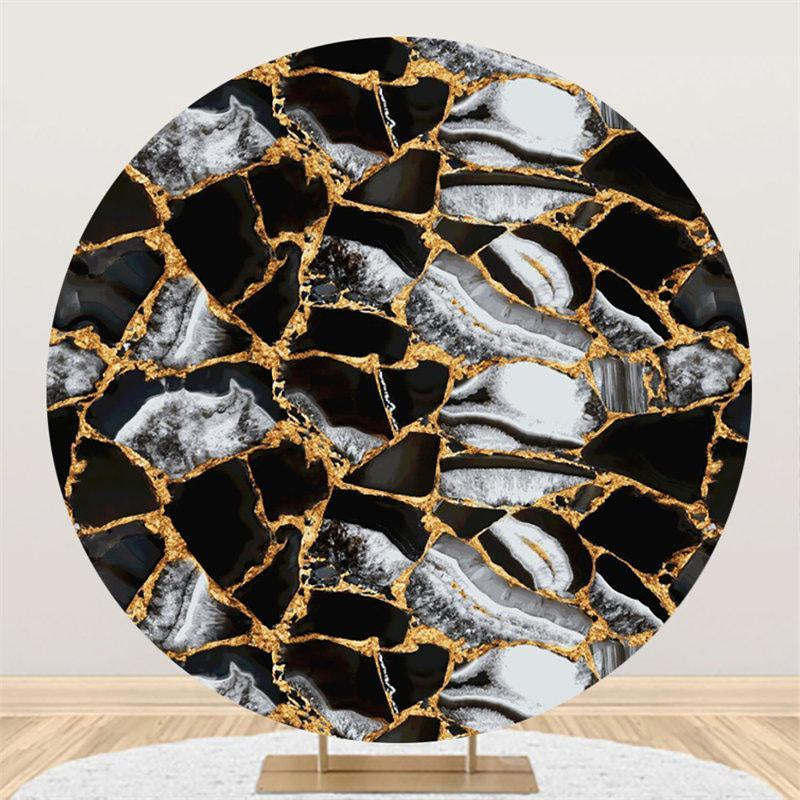 Lofaris Black White Abstract Texture Circle Birthday Backdrop