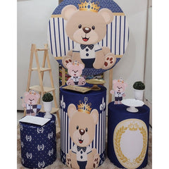 Lofaris Blue And Brown Bear Round Boys Baby Shower Backdrop Kit