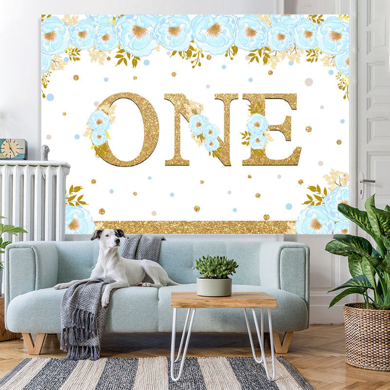 Lofaris Blue And Floral Happy 1St Birthday Backdrop For Boy