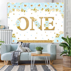 Lofaris Blue And Floral Happy 1St Birthday Backdrop For Boy