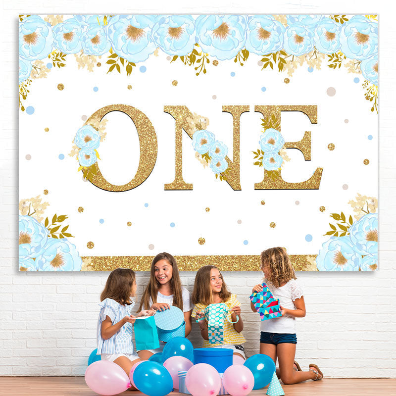 Lofaris Blue And Floral Happy 1St Birthday Backdrop For Boy