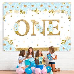 Lofaris Blue And Floral Happy 1St Birthday Backdrop For Boy
