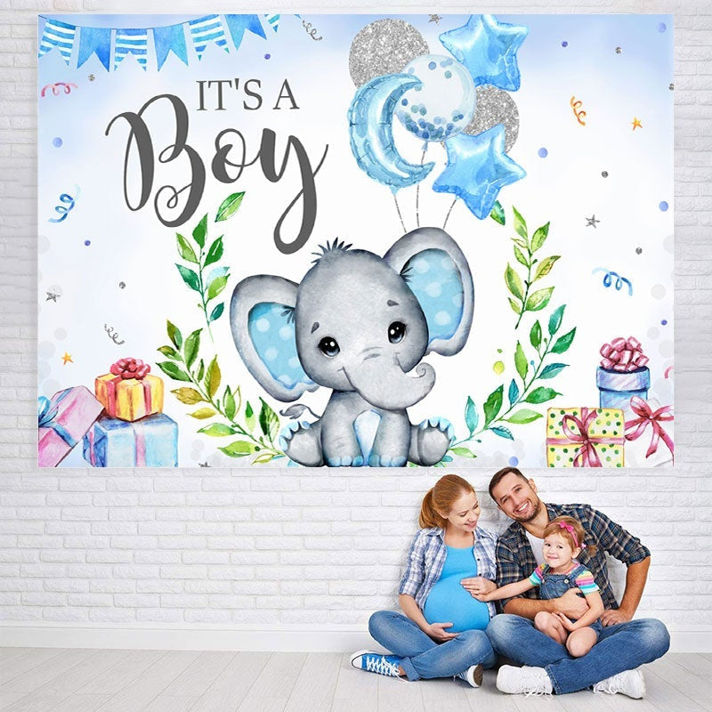 Lofaris Blue And Glitter Balloon Elephant Baby Shower Backdrop