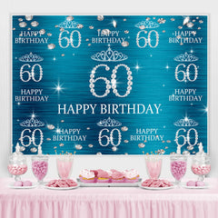 Lofaris Blue And Glitter Crown Happy 60Th Birthday Backdrop