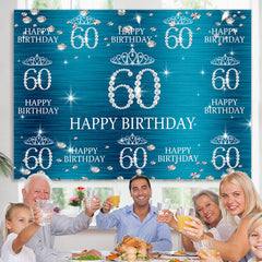 Lofaris Blue And Glitter Crown Happy 60Th Birthday Backdrop