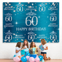 Lofaris Blue And Glitter Crown Happy 60Th Birthday Backdrop