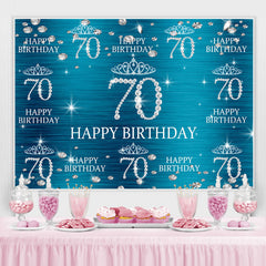 Lofaris Blue And Glitter Crown Happy 70Th Birthday Backdrop