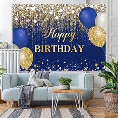 Lofaris Blue and Gold Balloons Glitter Birthday Backdrop