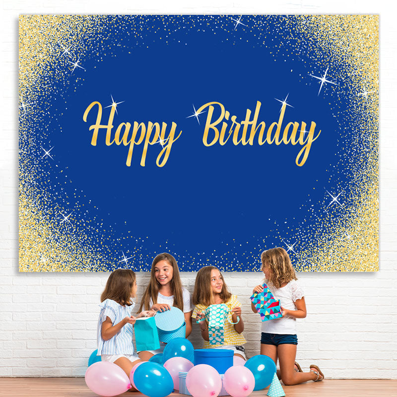 Lofaris Blue And Gold Glitter Birthday Backdrop For Decoration