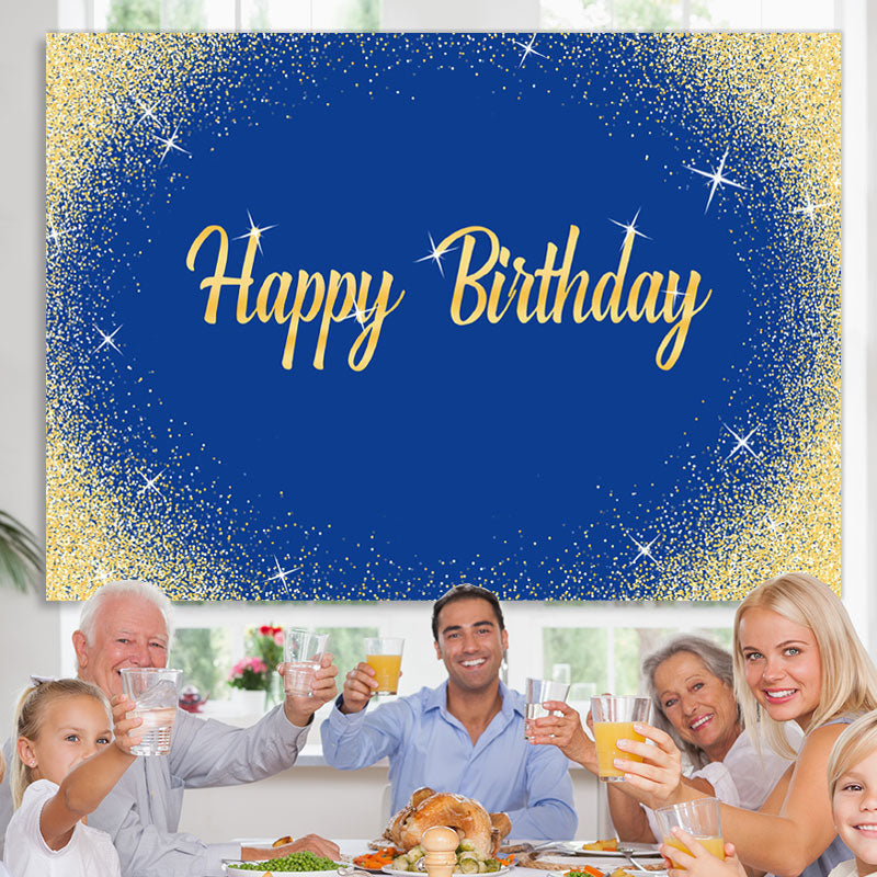 Lofaris Blue And Gold Glitter Birthday Backdrop For Decoration