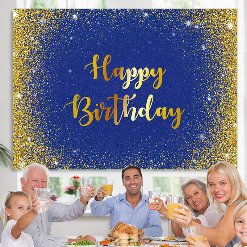 Lofaris Blue And Gold Glitter Happy Birthday Theme Backdrop