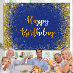 Lofaris Blue And Gold Glitter Happy Birthday Theme Backdrop