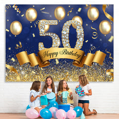 Lofaris Blue And Golden Balloon Happy 50Th Birthday Backdrop