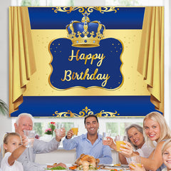 Lofaris Blue and Golden Crown Happy Birthday Party Backdrop